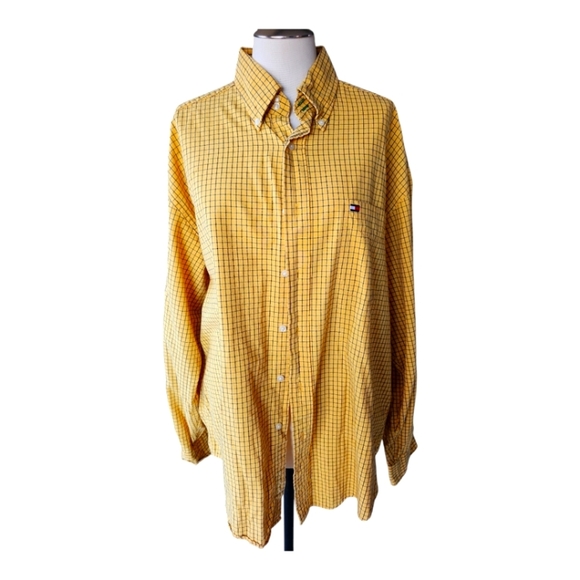 Tommy Hilfiger Yellow Black Stripe Button Shirt 100% Cotton XL - Picture 1 of 6